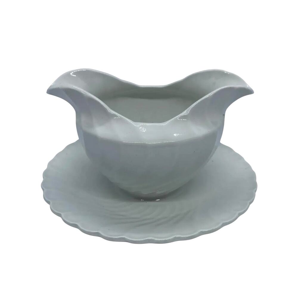 1960’s Burgess & Leigh Queens White Ironstone Gravy Boat Attached Underplate